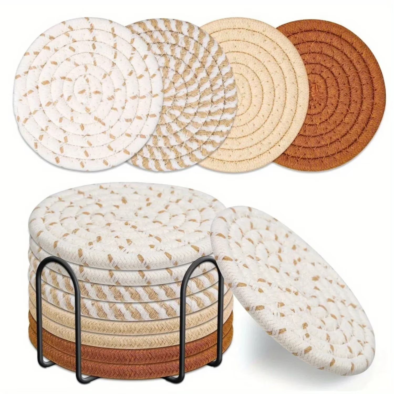 8-Piece Thickened Woven Coaster Cotton Rope Placemats Set with Storage Rack