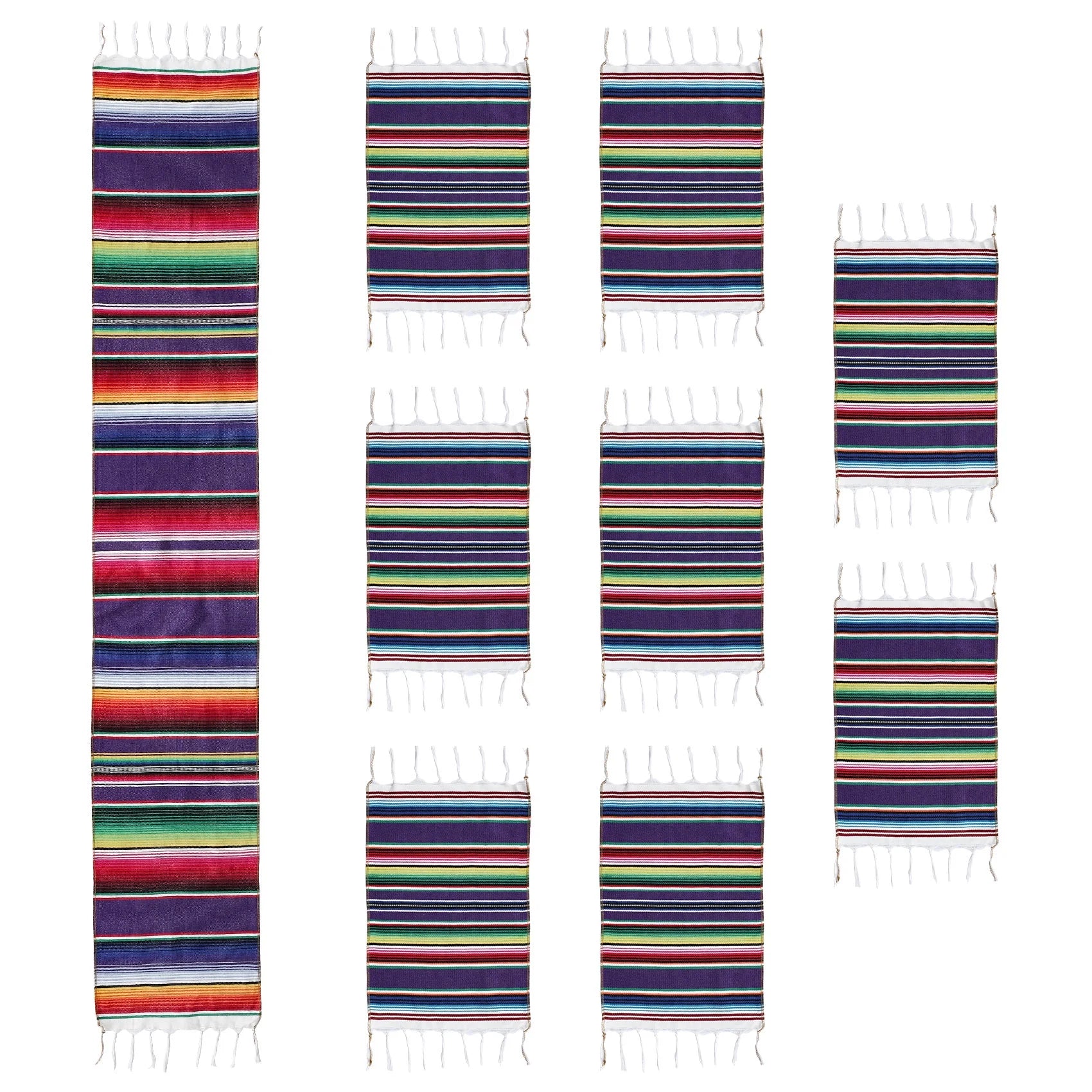 Mexican Table Runner with Place Mats, Mexican Assorted Mats Wedding Decorations, Fringe Blanket 14 X 84 Inch ( + 8 Placemats)