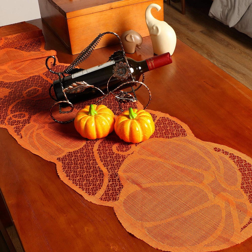 LarkLyn 1 Set 3Pcs Hollowed Pumpkin Table Runner Table Mat for Thanksgiving (Orange)