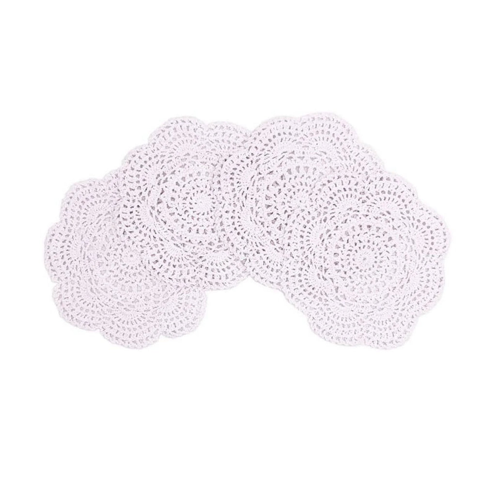 4PCS 8.6 Inch Doilies Crochet Round Lace Doily Handmade Placemats Cotton Crocheted Coasters (White)