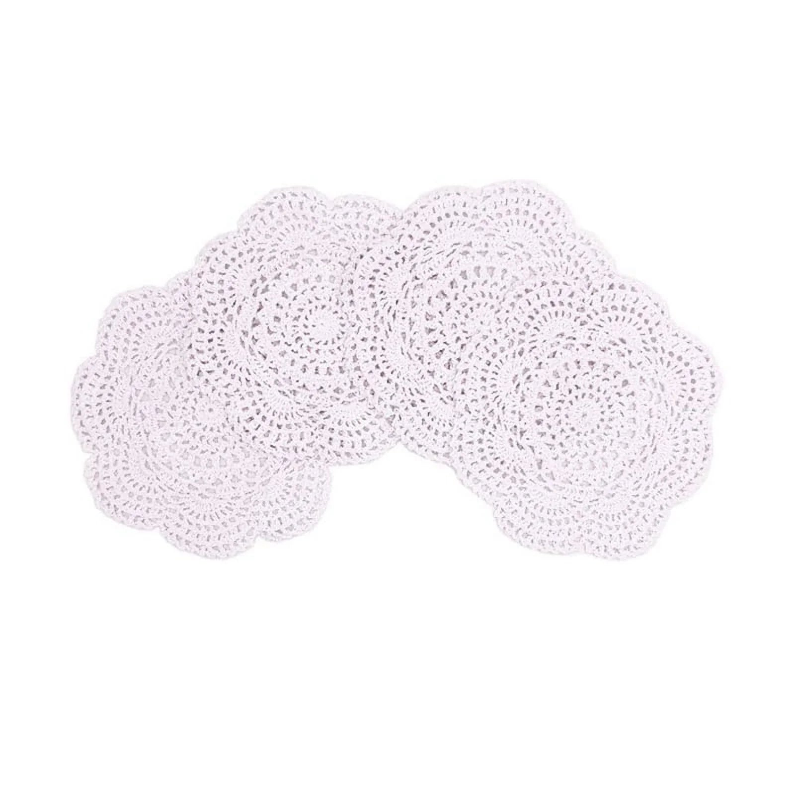 4PCS 8.6 Inch Doilies Crochet Round Lace Doily Handmade Placemats Cotton Crocheted Coasters (White)