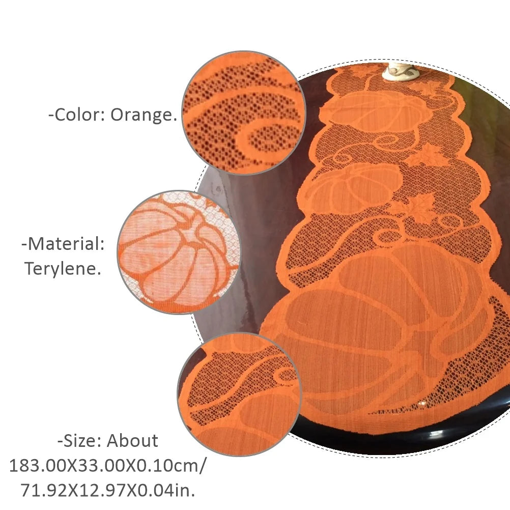 LarkLyn 1 Set 3Pcs Hollowed Pumpkin Table Runner Table Mat for Thanksgiving (Orange)
