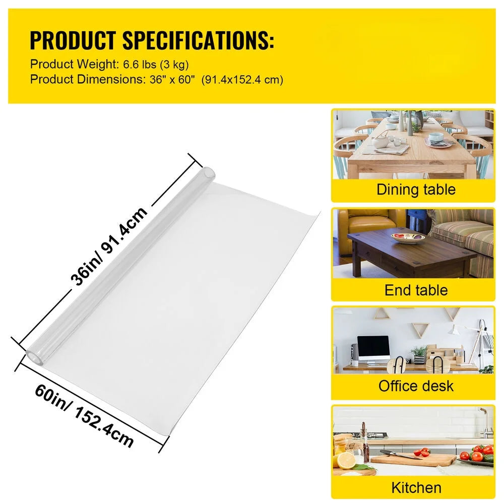 36x60" LarkLyn PVC Table Mat Waterproof Tablecloth Transparent Desk Protector Pad