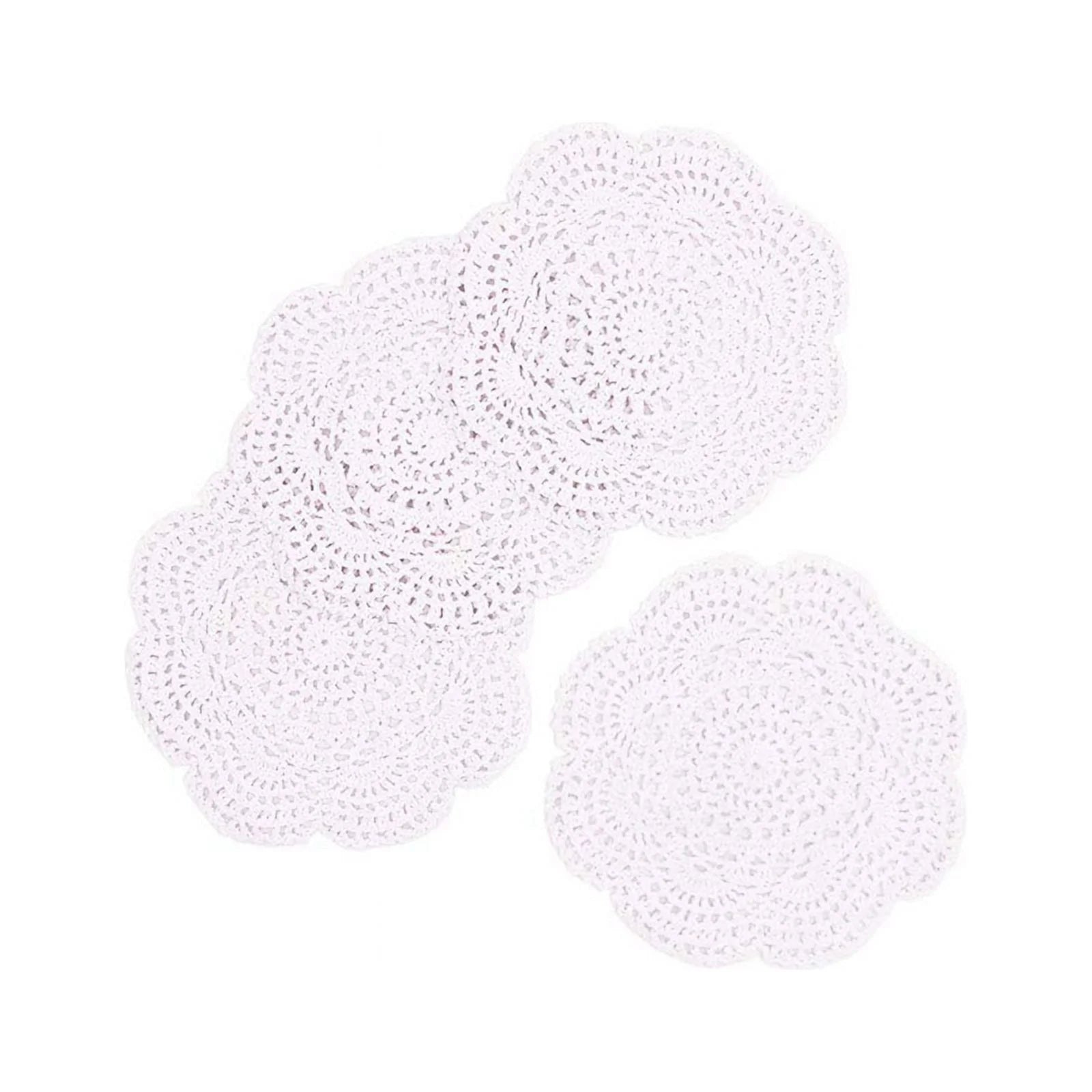 4PCS 8.6 Inch Doilies Crochet Round Lace Doily Handmade Placemats Cotton Crocheted Coasters (White)