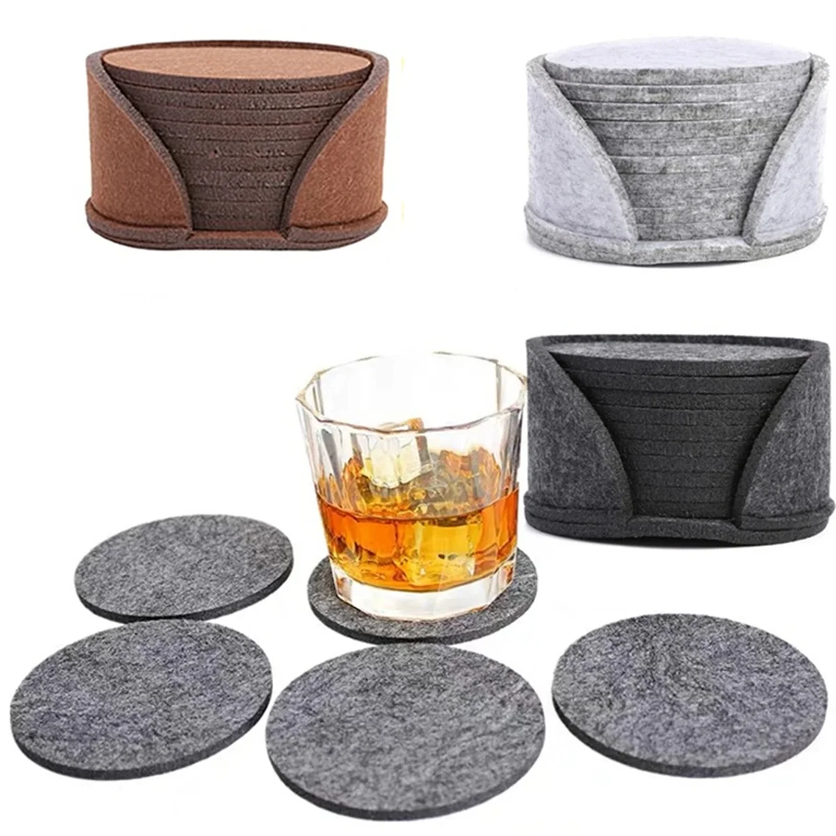 50PCS Round Felt Coaster Dining Table Protector Pad Heat Cup Mat Coffee Tea Hot Drink Mug Placemat,Brown