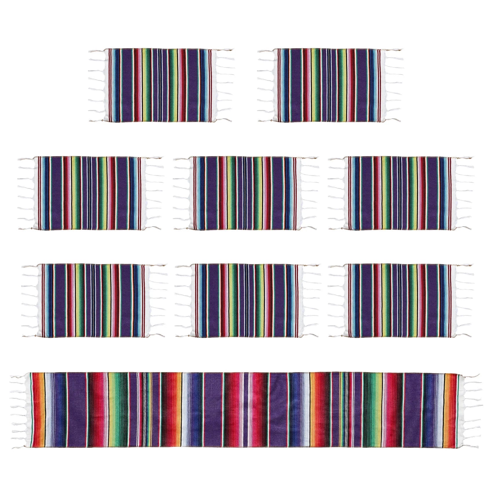 Mexican Table Runner with Place Mats, Mexican Assorted Mats Wedding Decorations, Fringe Blanket 14 X 84 Inch ( + 8 Placemats)
