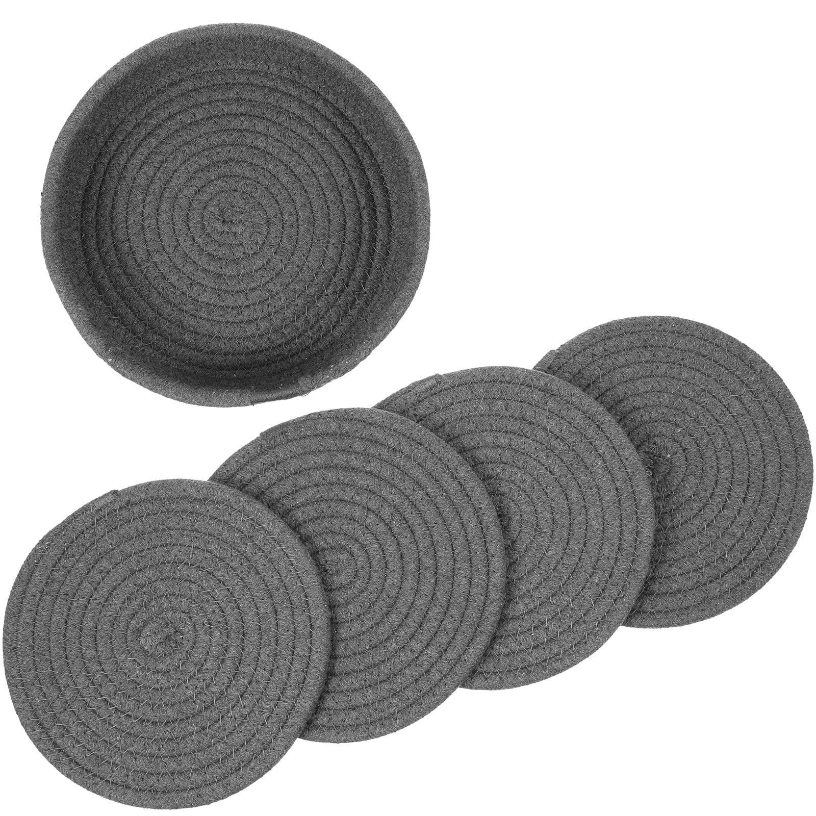 Dark Grey Cotton Rope Placemat Set Round Woven Coasters for Hot Dishes with Tabletop Protection 1