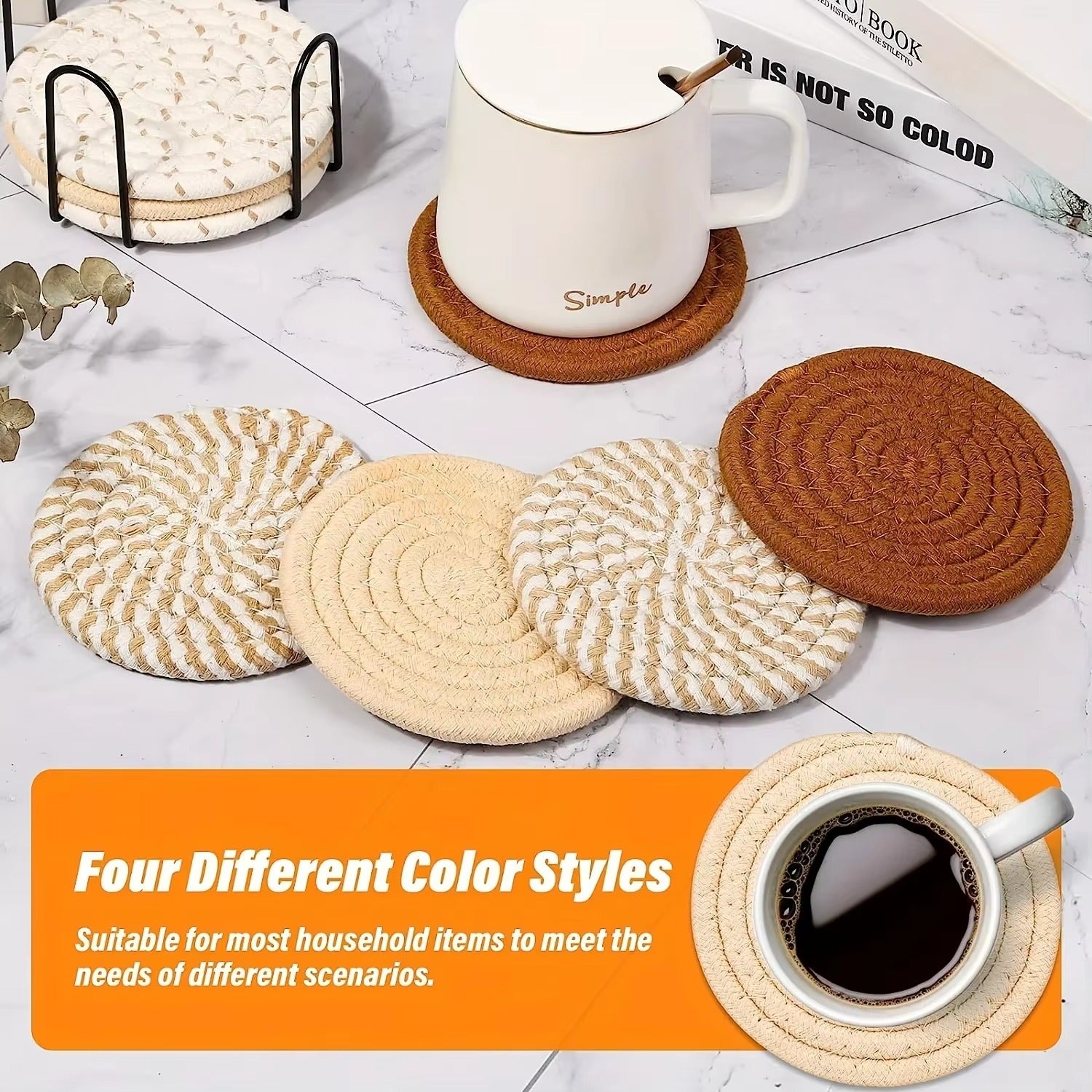 8-Piece Thickened Woven Coaster Cotton Rope Placemats Set with Storage Rack